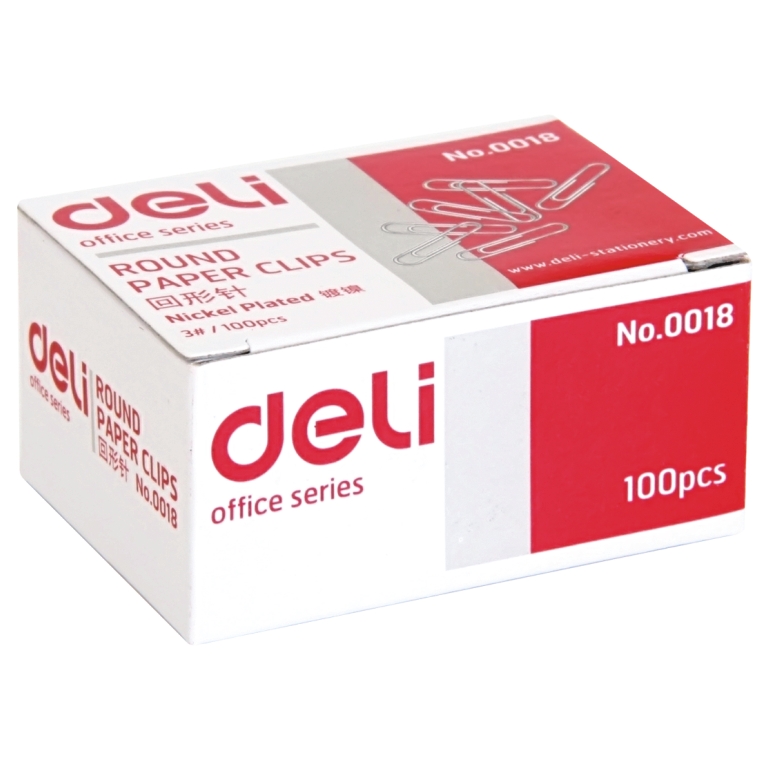 Скріпки DELI 0018 29 мм, круглі, нікельовані, 100 шт.
